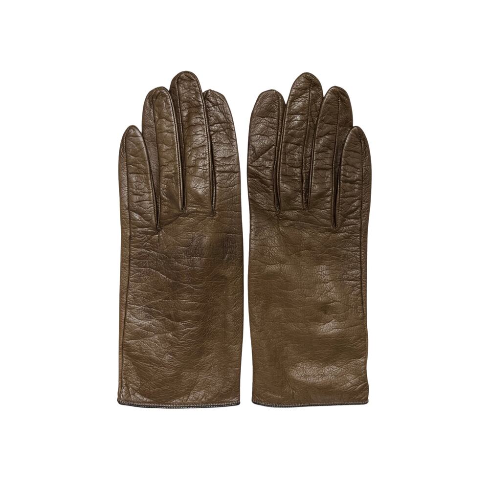HELION PARIS Vintage Size 6.5 Brown Chevreau Leather Silk Lined Gloves – 1950s